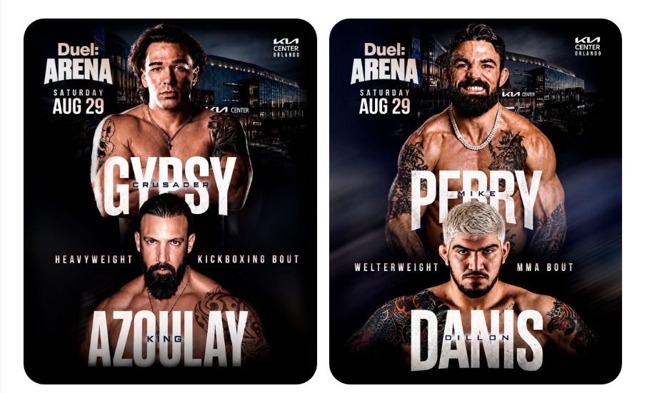 Duel Arena 1 main event and co-feature posters for Perry vs Danis and Gypsy Crusader vs King Azoulay