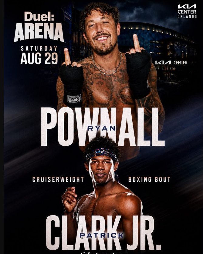 Ryan Pownall vs Patrick Clark Jr. cruiserweight boxing poster for Duel Arena 1